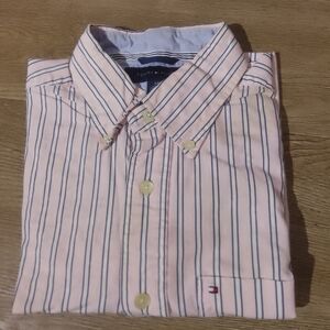 Tommy Hilfiger Men's Pink and Navy Striped Shirt